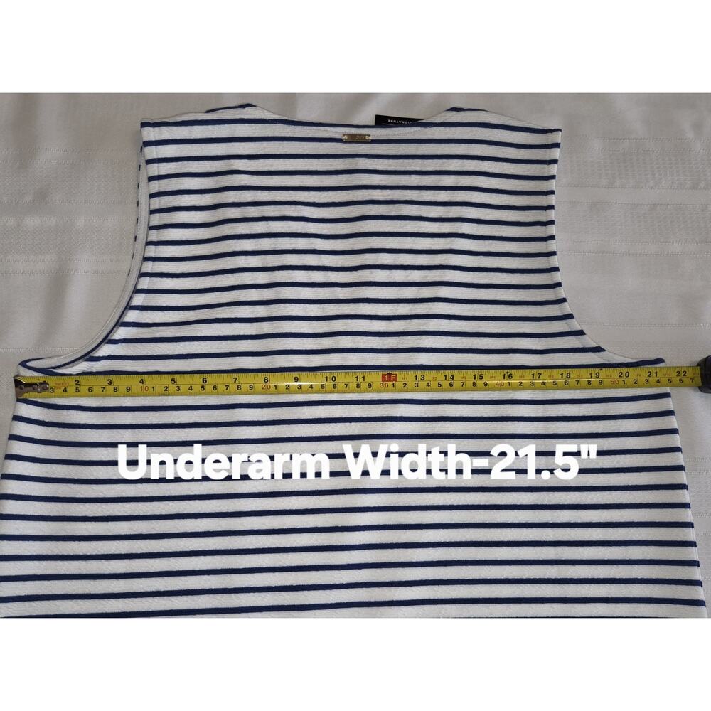 Jones NY Signature Striped Top Womens SIZE L Striped Blue White Nautical NWT - Picture 14 of 16